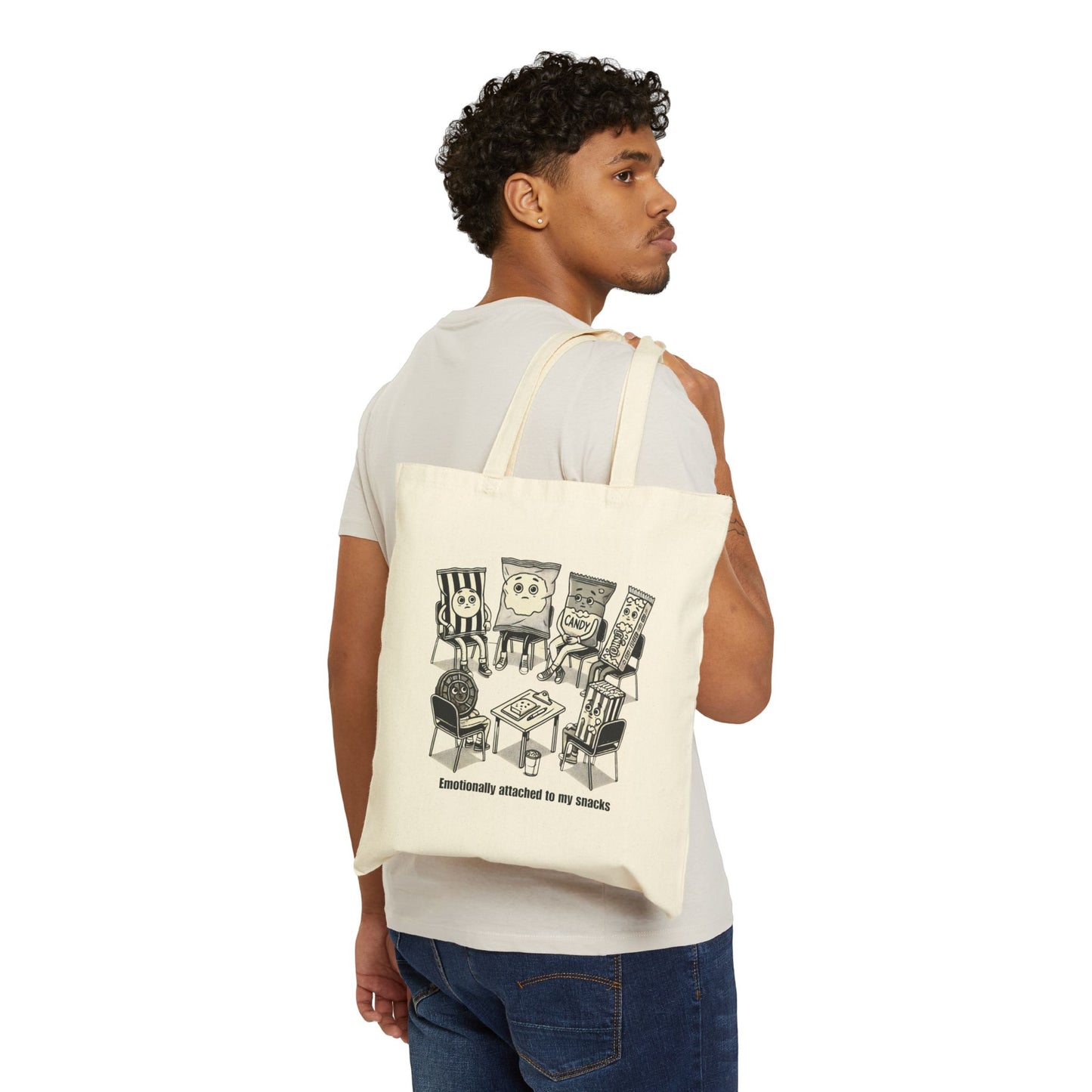 Funny Snack Lovers Cotton Canvas Tote Bag - "Emotionally Attached to My Snacks"