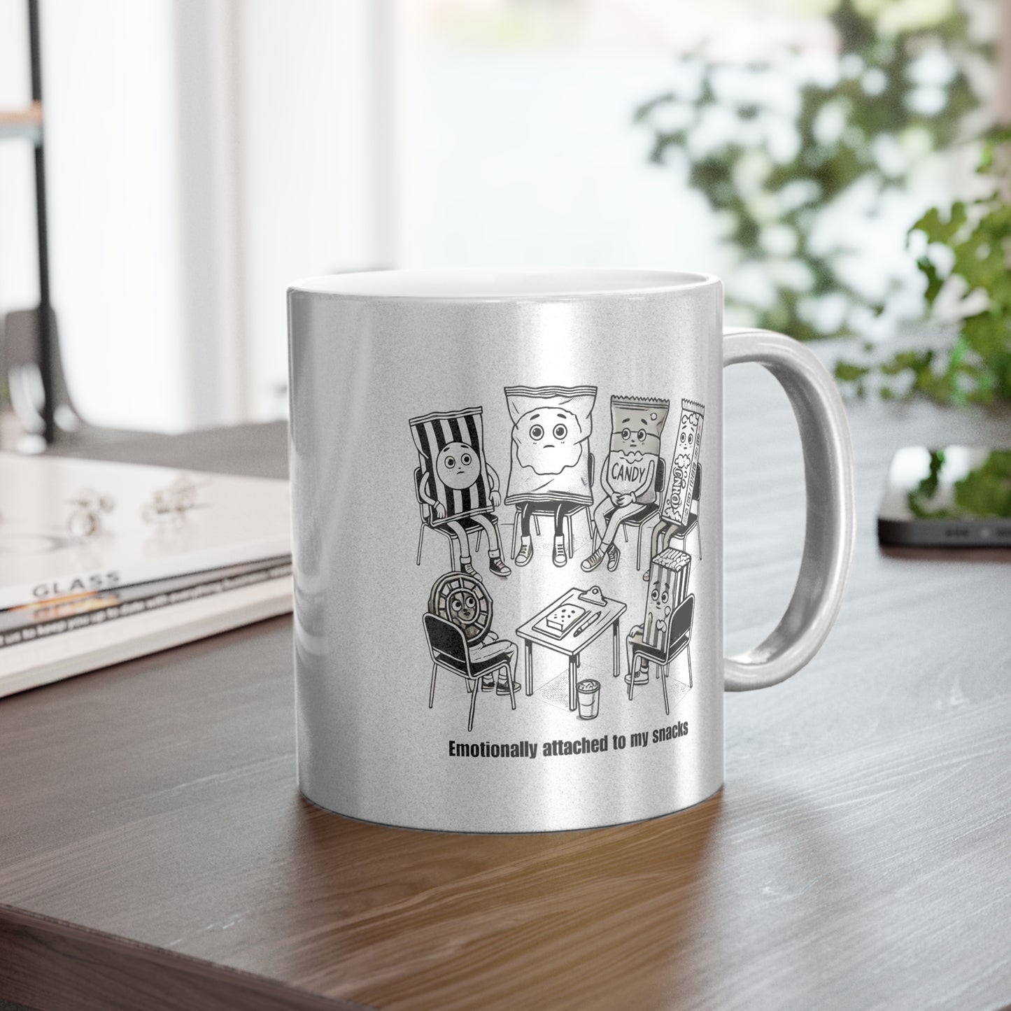 Quirky Snack Lovers Metallic Mug - "Emotionally Attached to My Snacks"