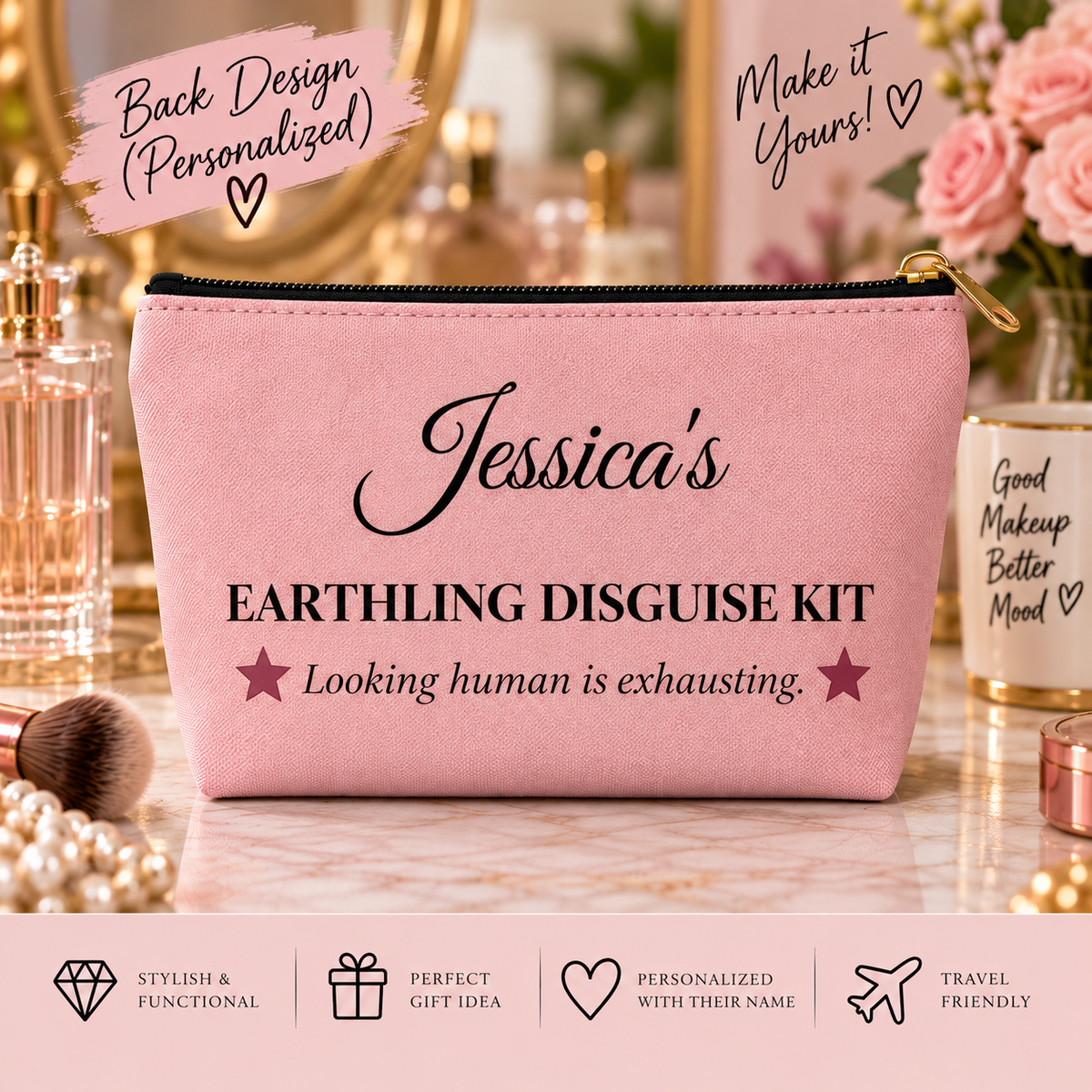 Personalized Earthling Disguise Kit Makeup Bag – Funny Alien Cosmetic Pouch
