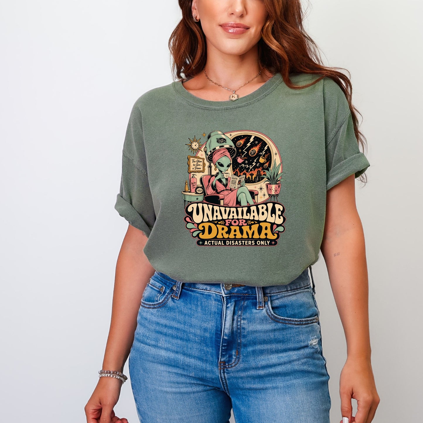 Alien unavailable for drama graphic tee with text "Actual Disasters Only".