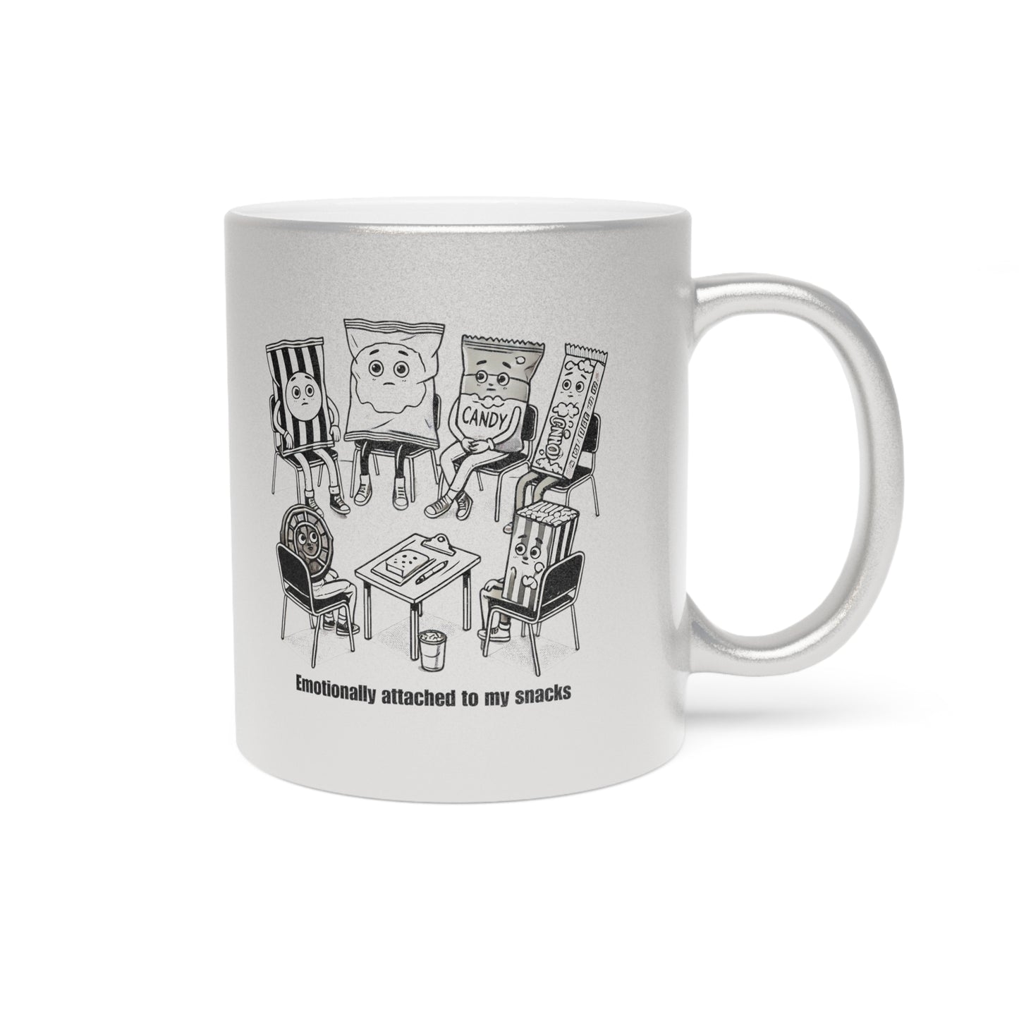 Quirky Snack Lovers Metallic Mug - "Emotionally Attached to My Snacks"