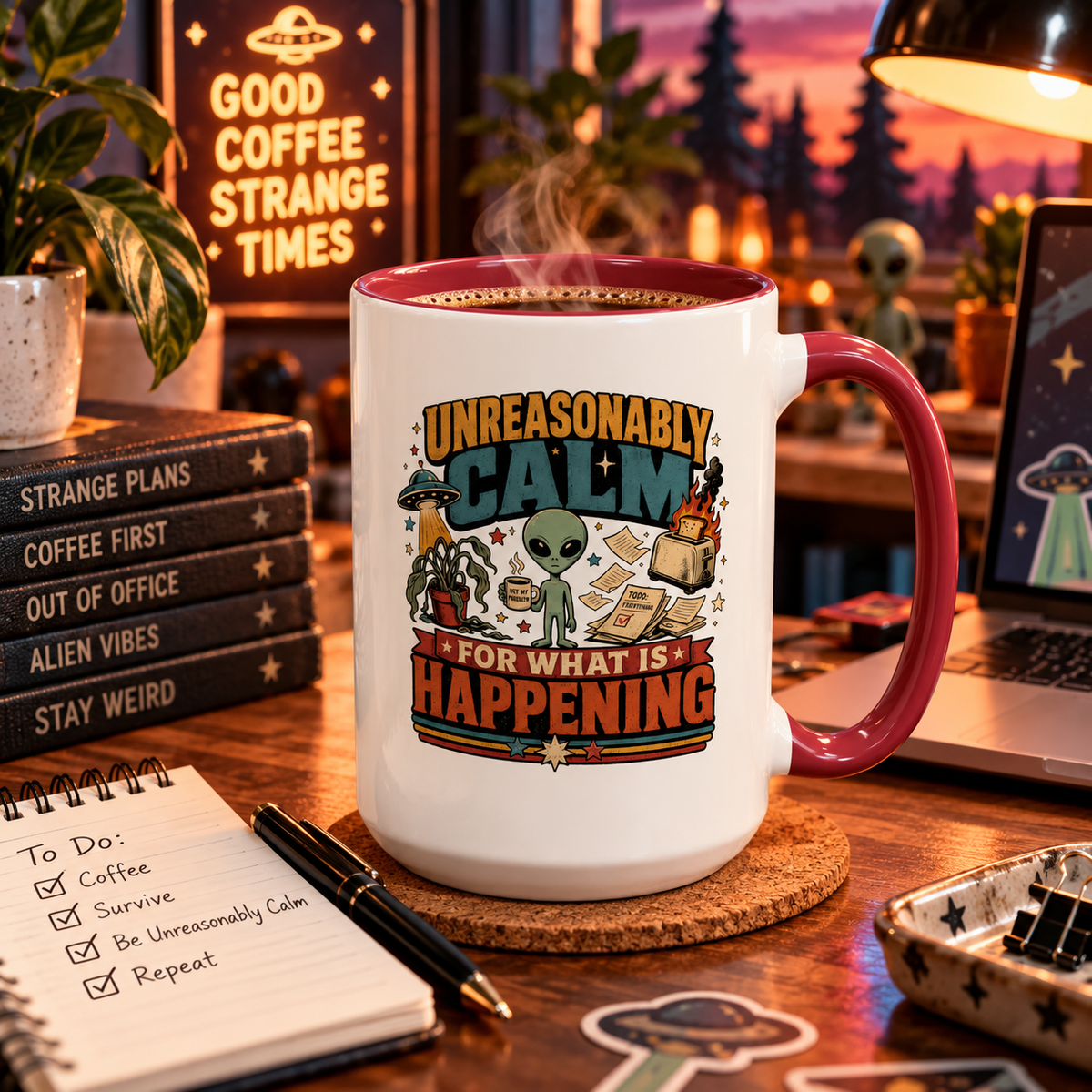Unreasonably Calm Alien Coffee Mug – Funny “For What Is Happening” Gift
