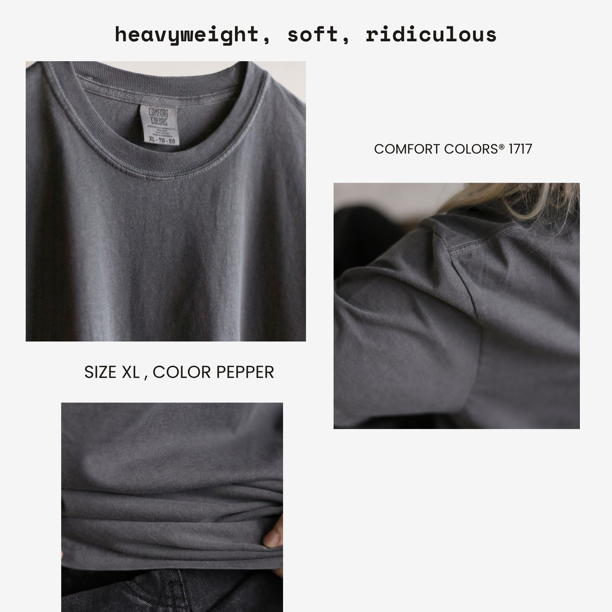 Comfort Colors heavyweight shirt, size XL, color pepper, model 1717.