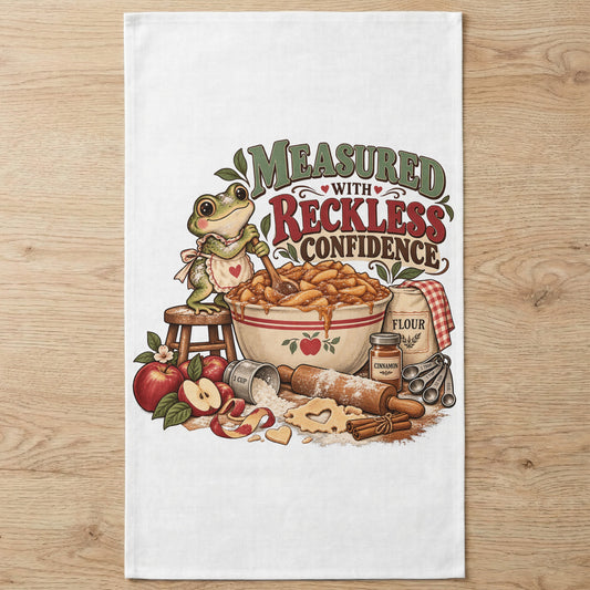 Frog baking pie with text "Measured with Reckless Confidence".