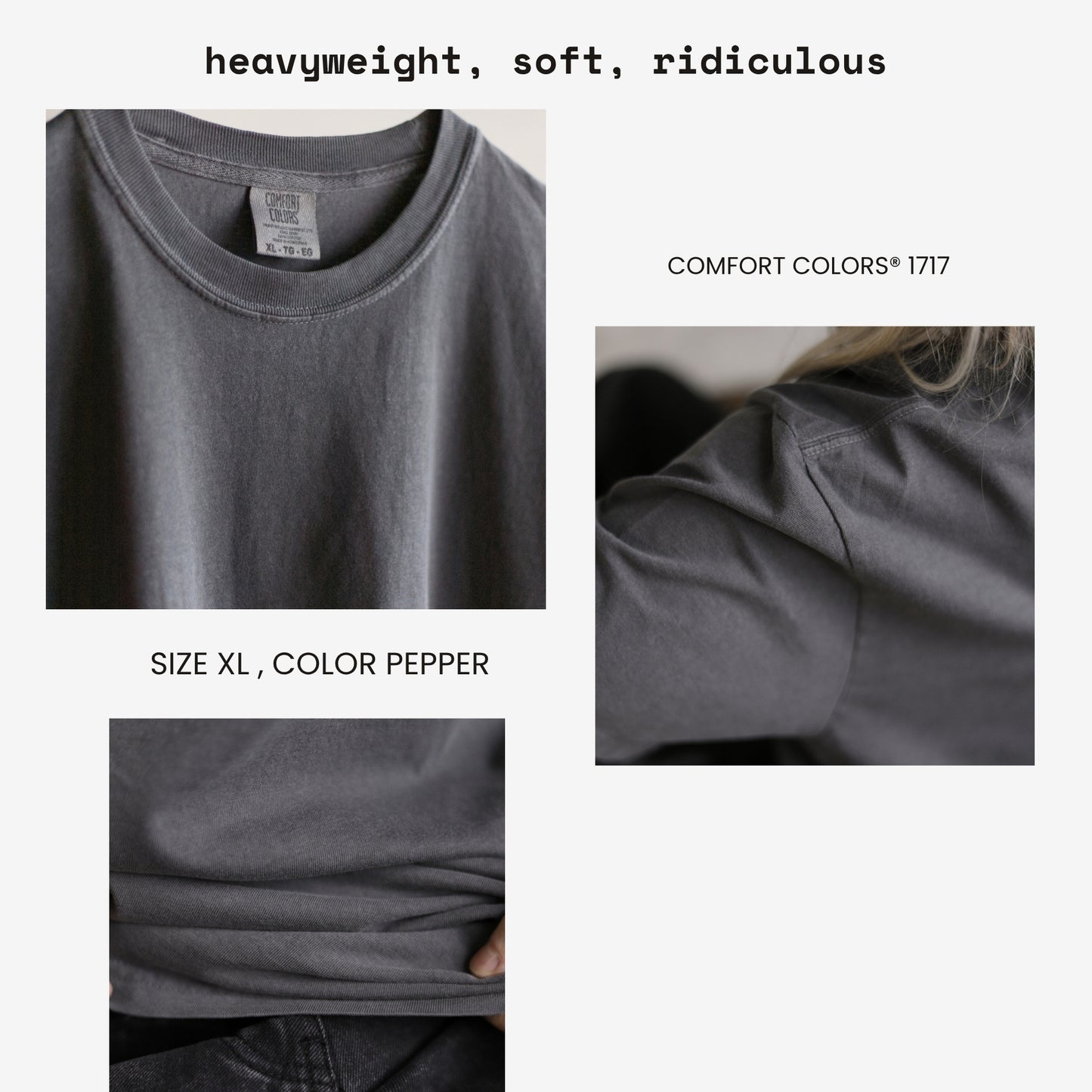 Comfort Colors 1717 heavyweight t-shirt, size XL, color Pepper.