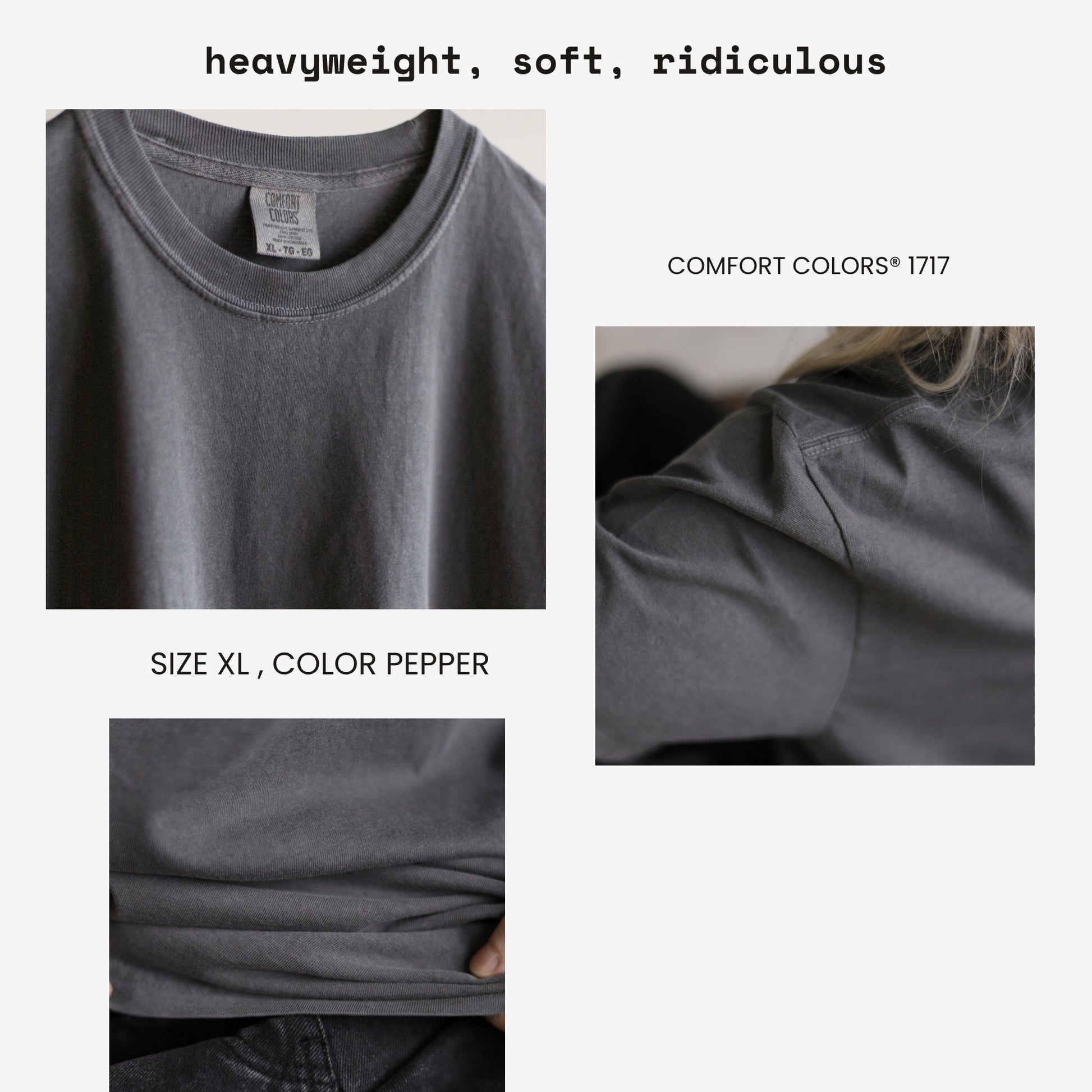 Comfort Colors 1717 heavyweight t-shirt, size XL, color Pepper.