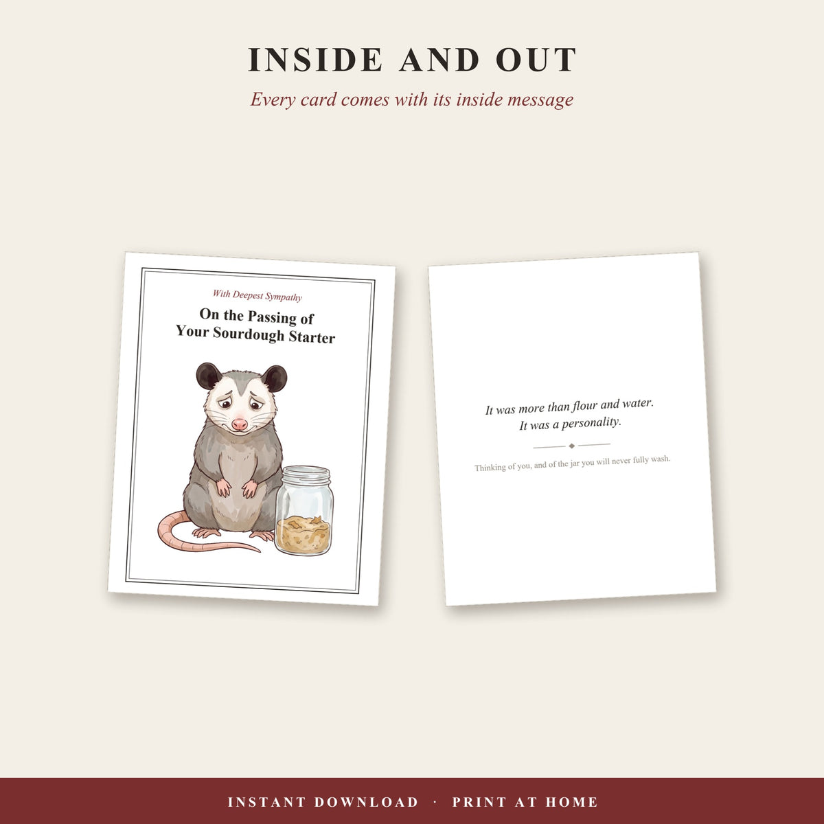 The sourdough starter card, front and inside message