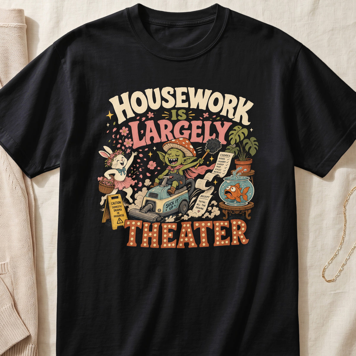 Housework is largely theater: rabbit, goblin, goldfish, and chores list design.