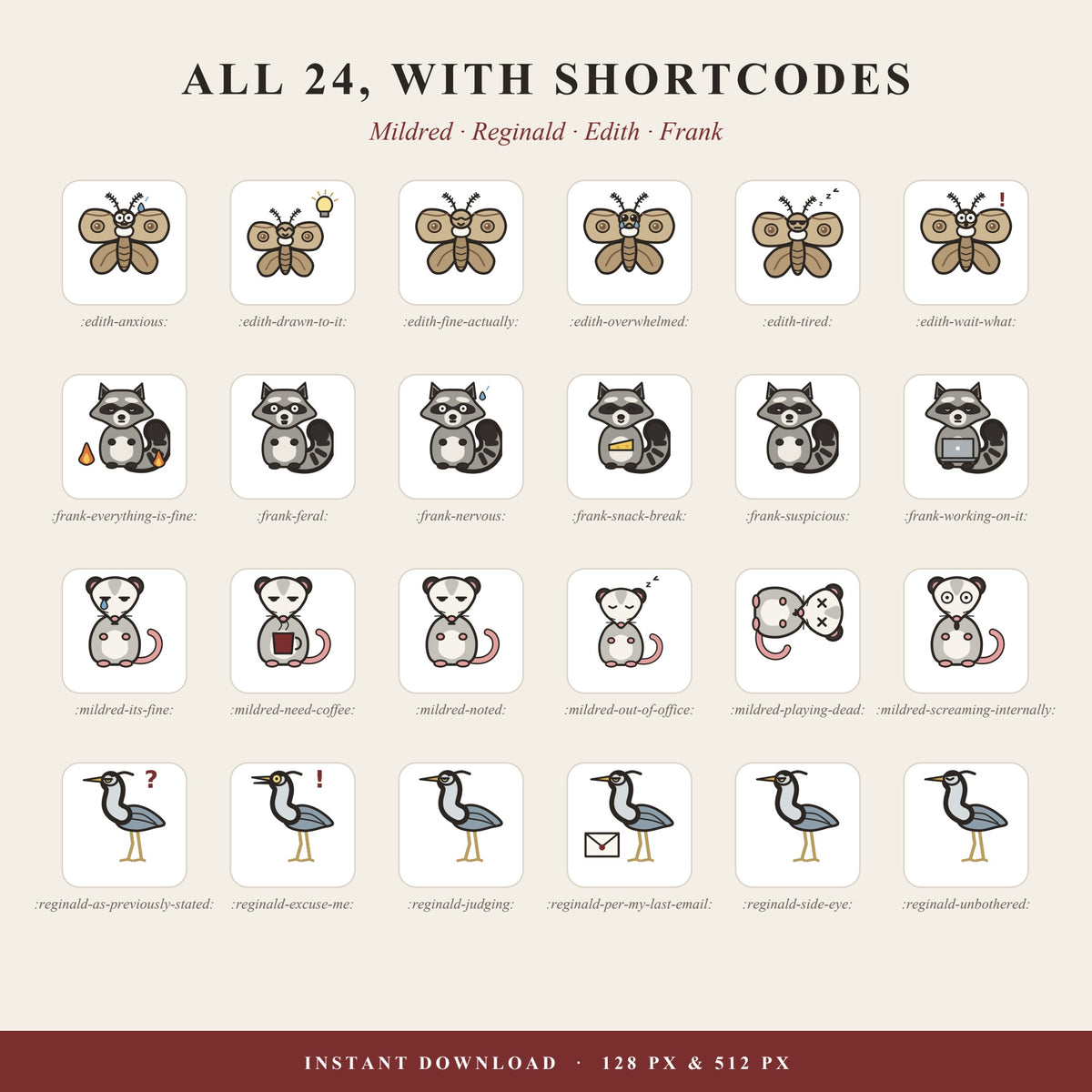 All 24 emoji with their shortcodes