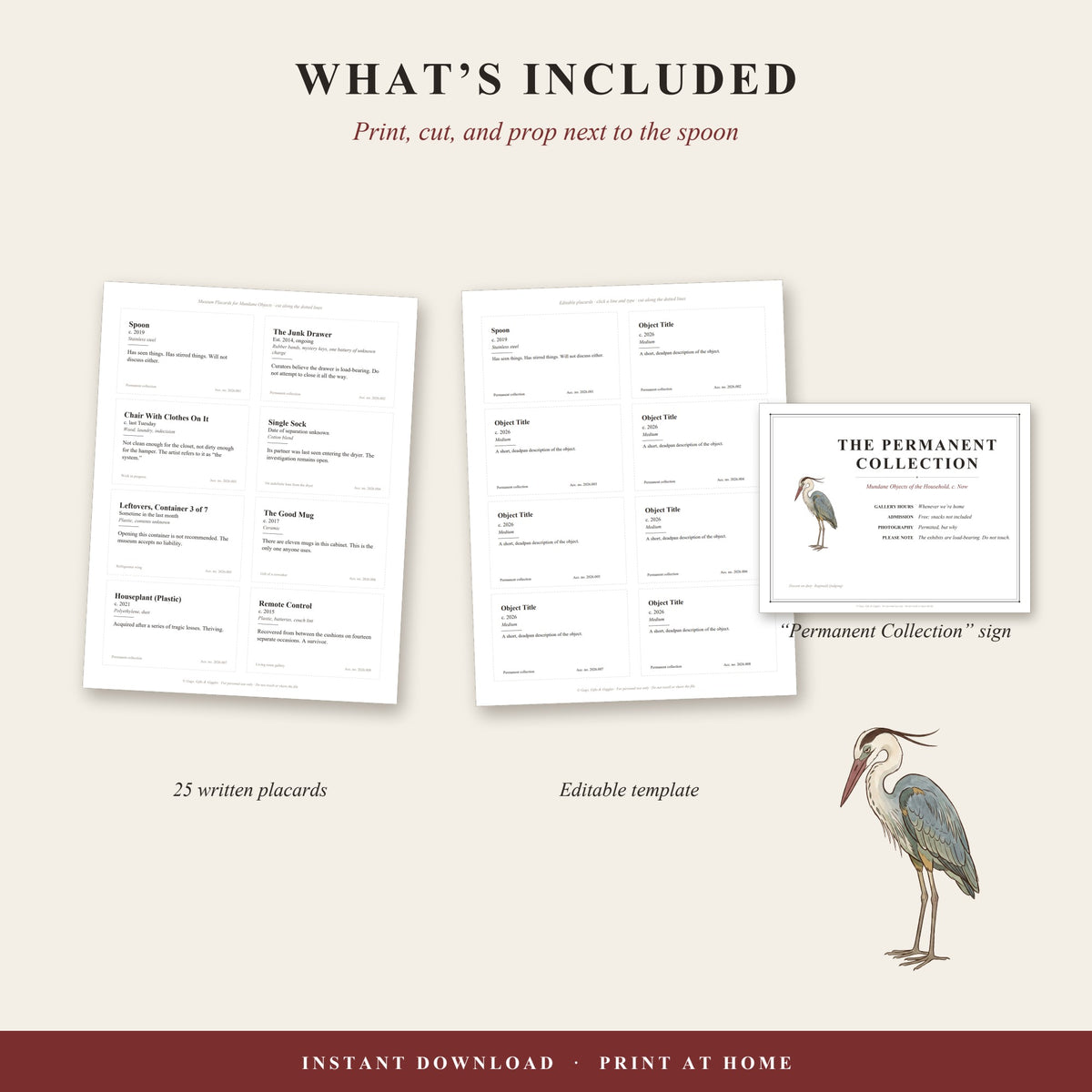 What's included: 25 written placards, editable template and gallery sign